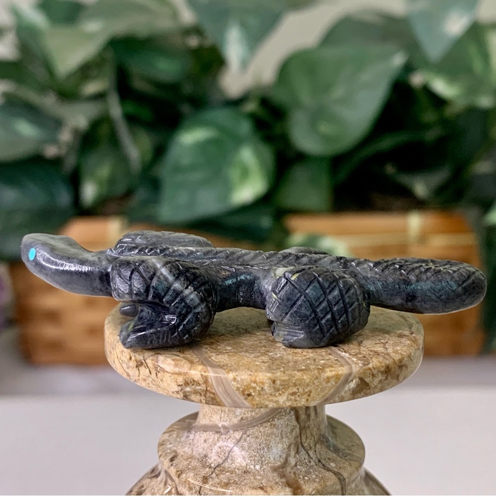 Authentic Zuni Picasso Marble Lizard Fetish Carving Nelson Yatsattie 2.5" Signed - Picture 7 of 16